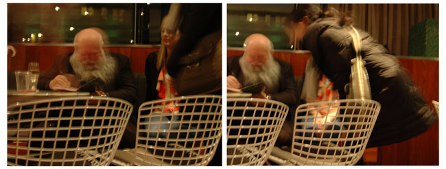 Hermann Nitsch signs the catalog of his exhibition at the Museum of Contemporary Art Denver