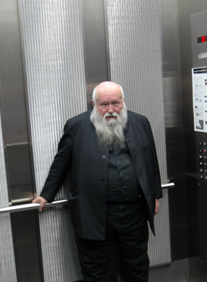 Artist Hermann Nitsch photographed by Steuart Bremner in the elevator at the Museum of Contemporary Art Denver February 24, 2011